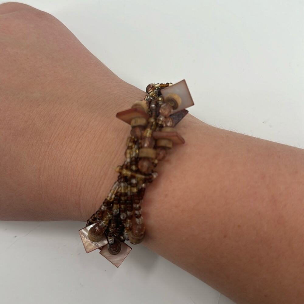 Brown whimsygoth beaded stretchy bracelet